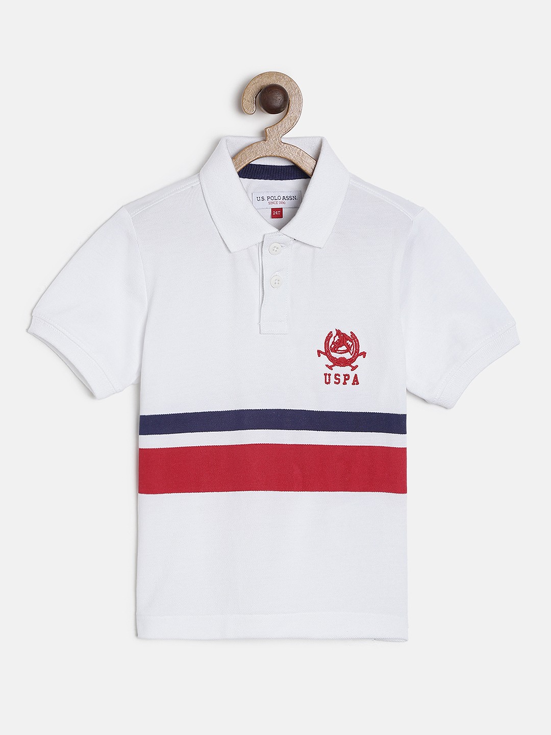 

U.S. Polo Assn. Kids Boys White & Red Striped Polo Collar T-shirt