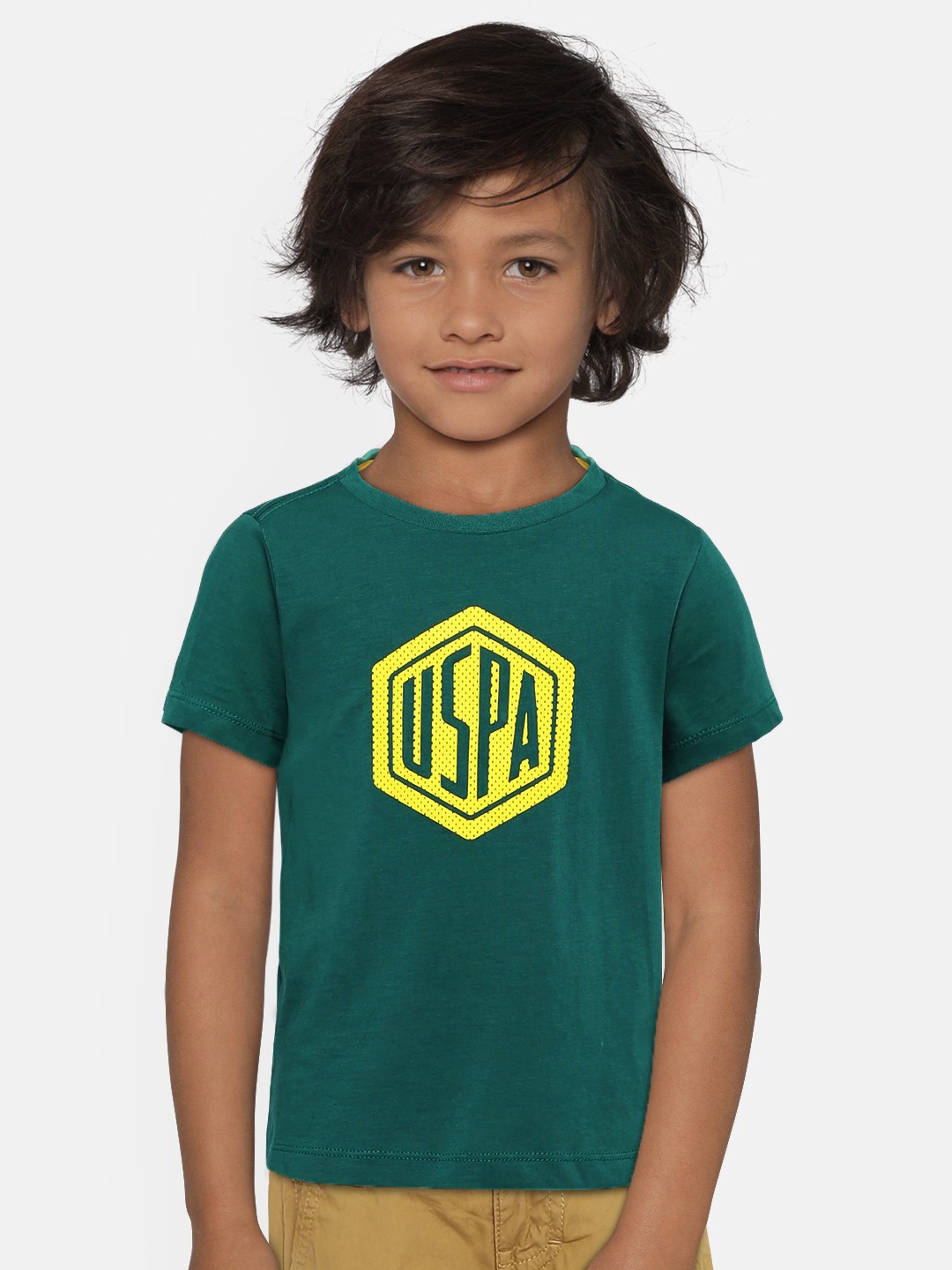 

U.S. Polo Assn. Kids Boys Green & Yellow Printed Round Neck T-shirt