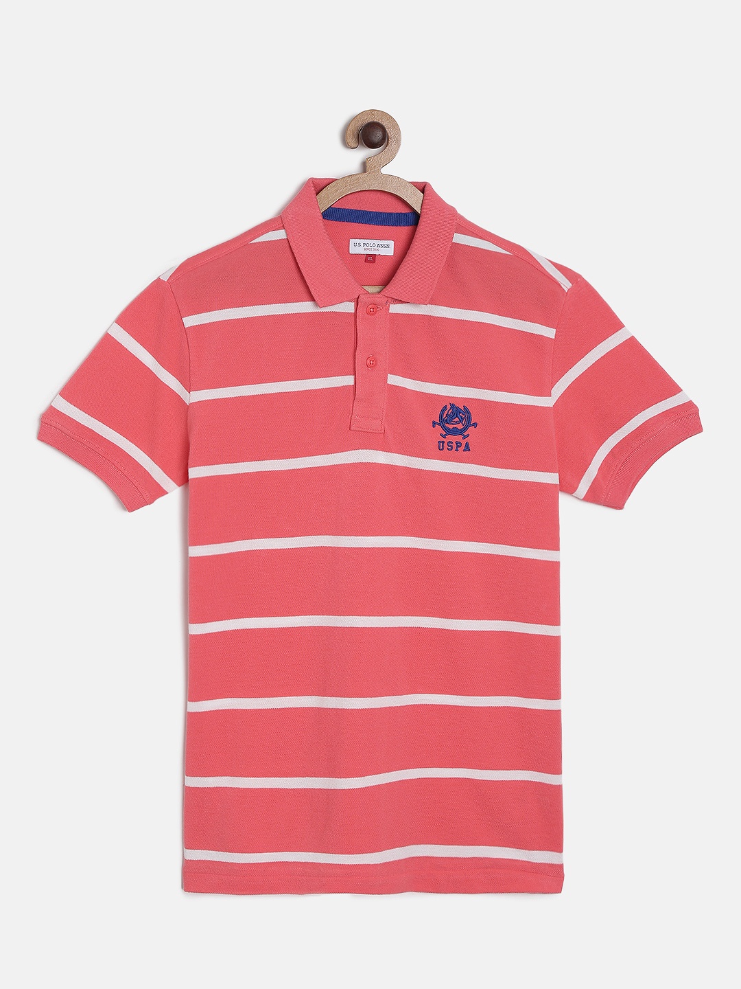 

U.S. Polo Assn. Kids Boys Pink & White Striped Polo Collar T-shirt