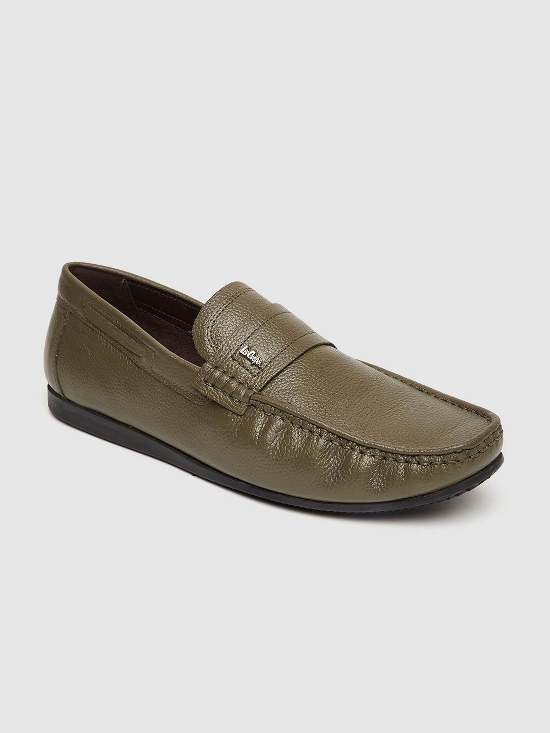 

Lee Cooper Men Olive Green Solid Leather Loafers