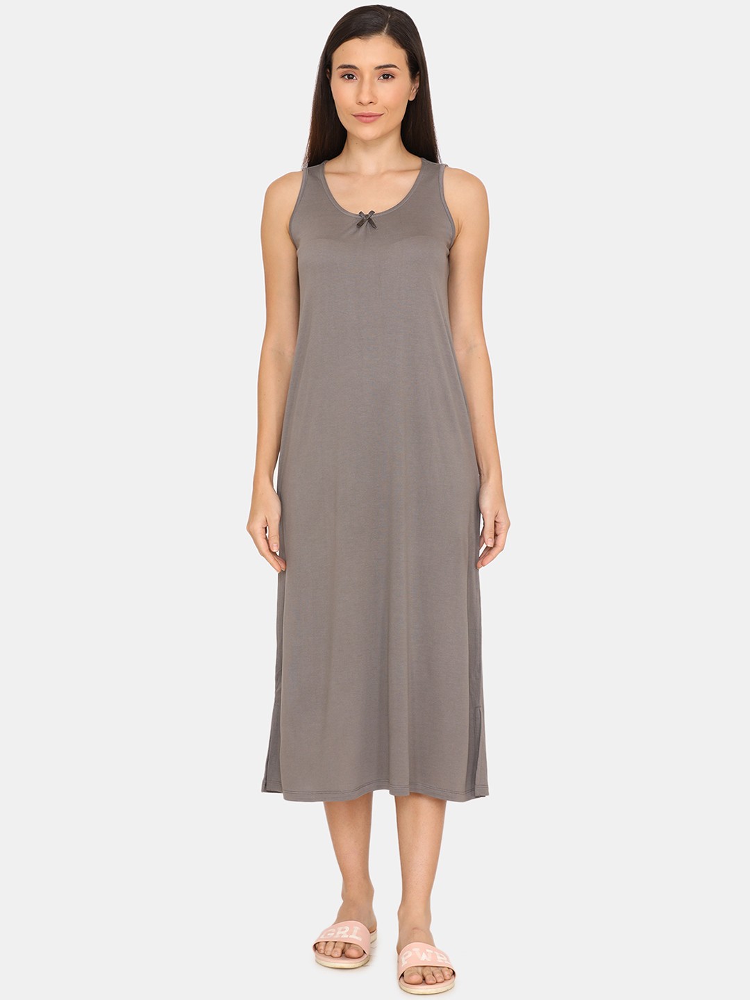 

Zivame Grey & Grey Solid Nightdress