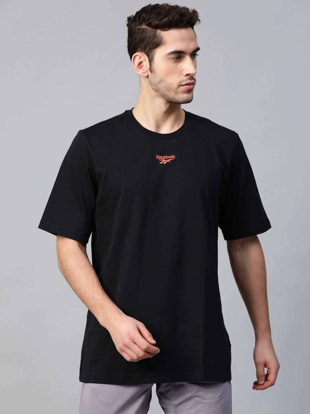 

Reebok Classic Unisex Black Printed Back Basketball Pure Cotton T-shirt
