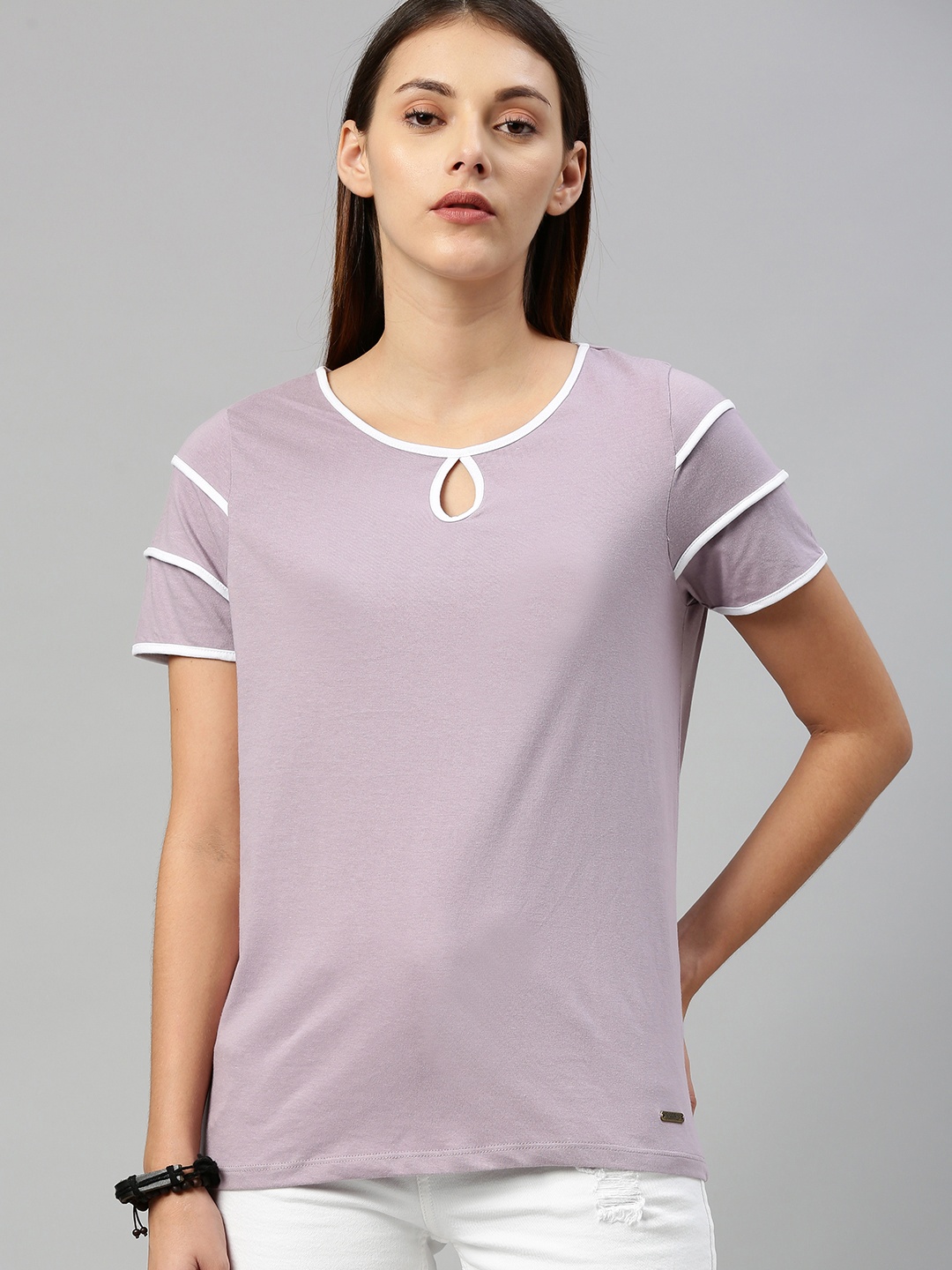 

Roadster Women Mauve Solid Layered Sleeved Pure Cotton Top