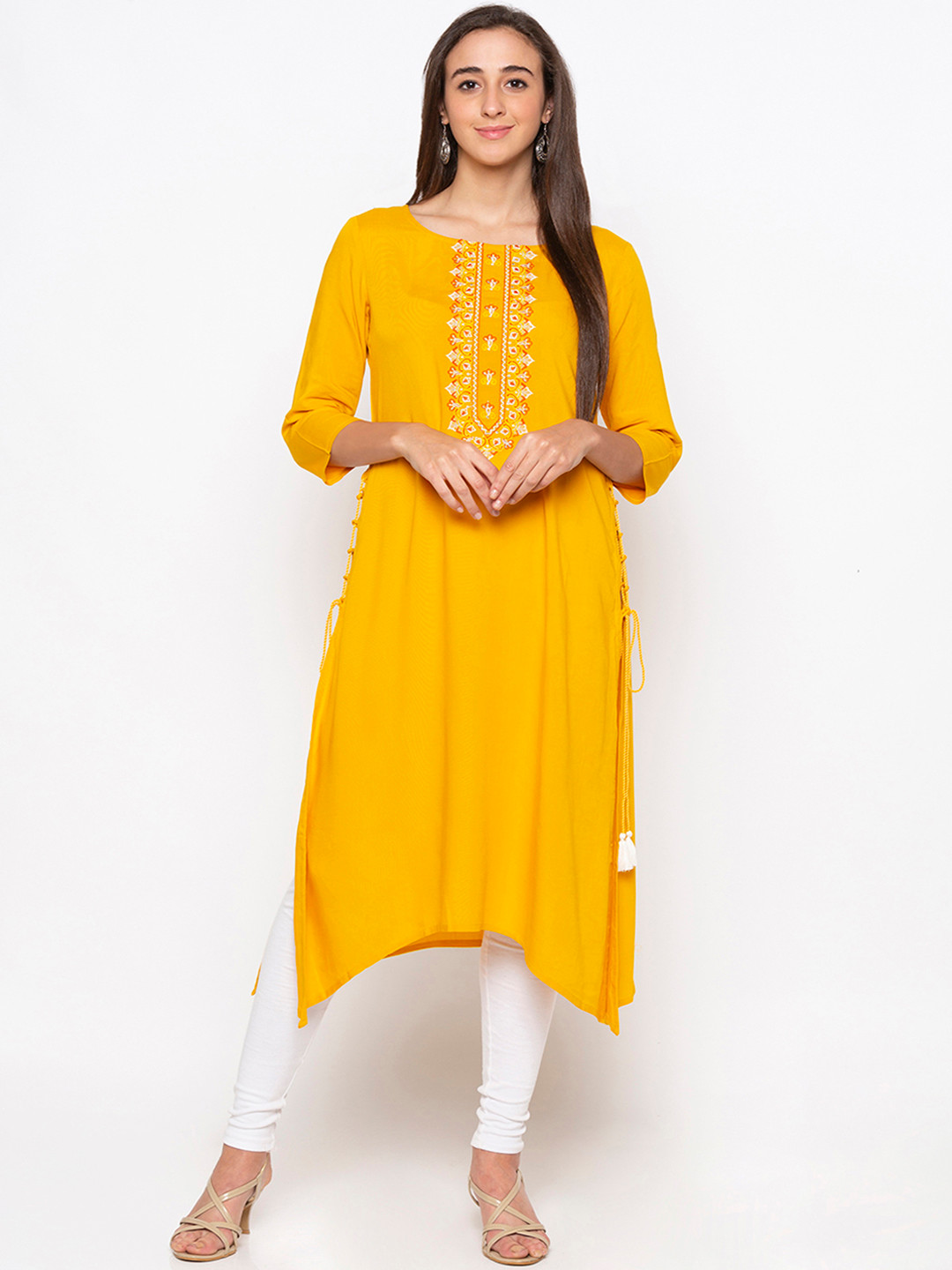 

Globus Women Yellow Yoke Design A-Line Kurta