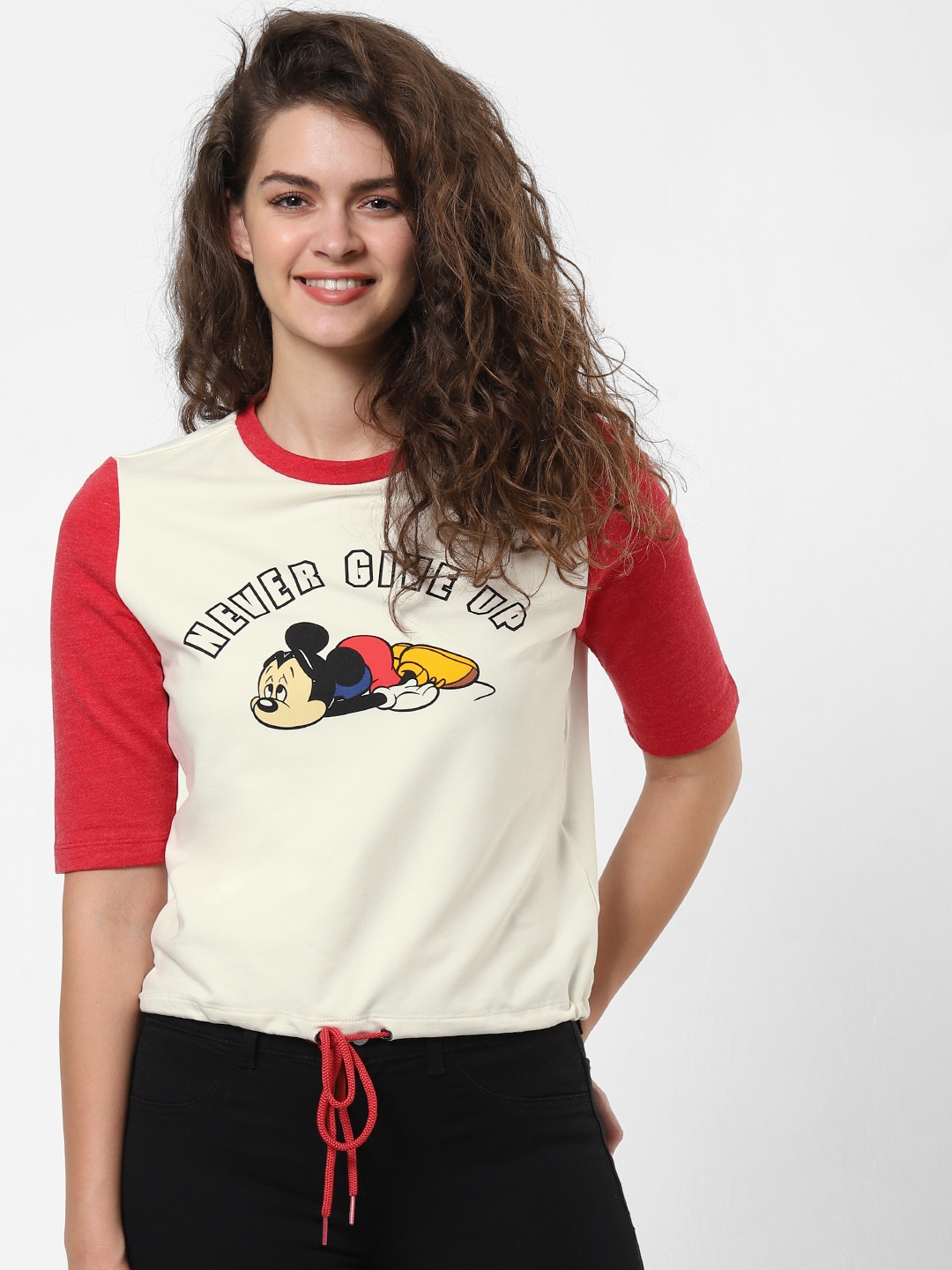 

ONLY Women Off-White Mickey Mouse Printed Sweatshirt