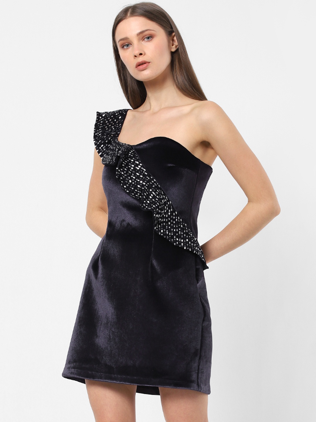 

ONLY Women Navy Blue Solid Sheath Dress with Embellishments