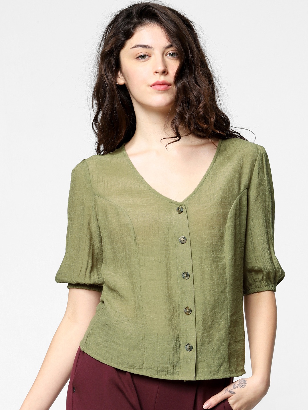 

ONLY Women Olive Green Solid Top