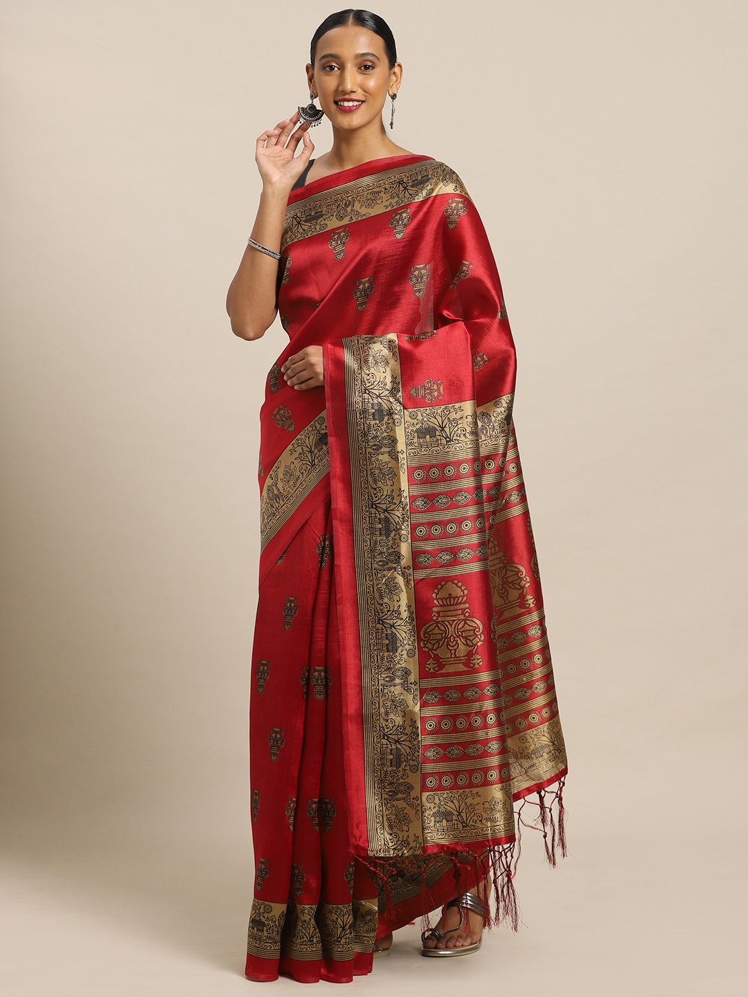 

Kalista Red & Beige Poly Silk Printed Saree