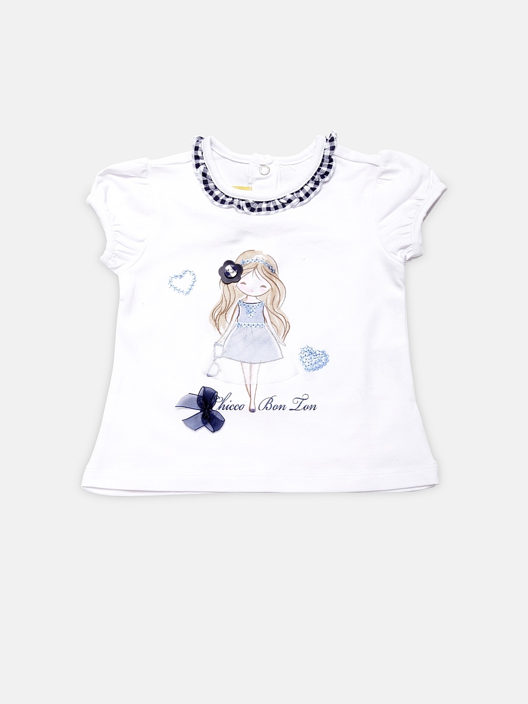 

Chicco Girls White & Blue Printed Round Neck T-shirt