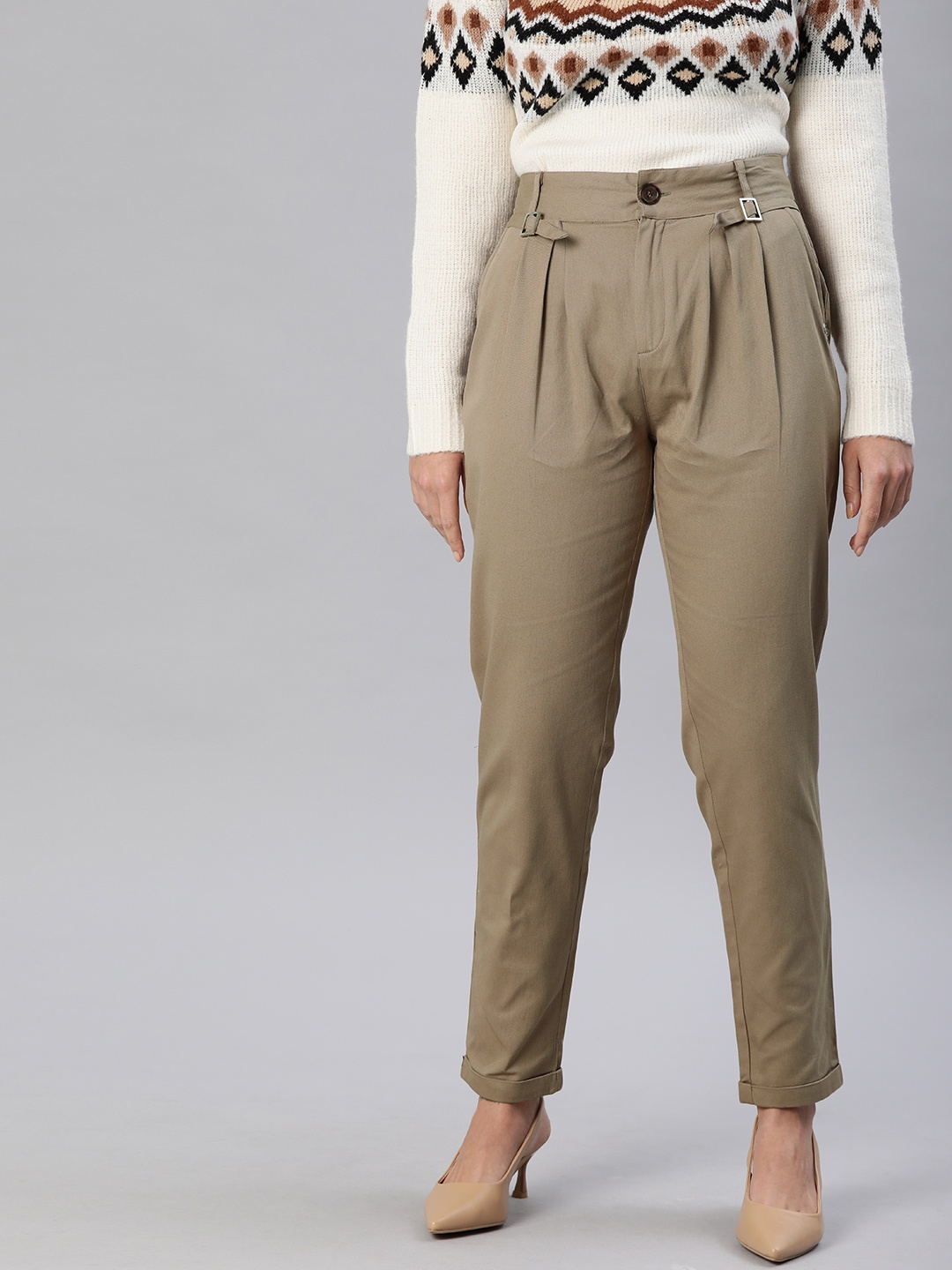 

ONLY Women Beige Regular Fit Solid Regular Trousers