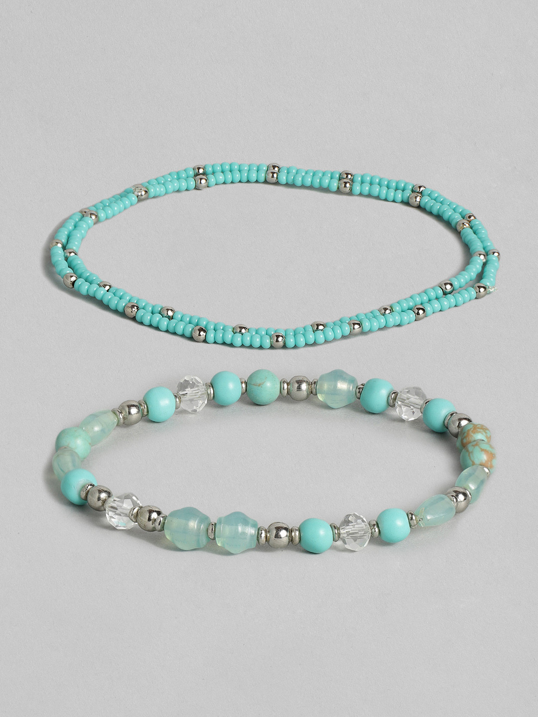 

Accessorize Women Set of 2 Beaded Stretch Bracelet, Turquoise blue