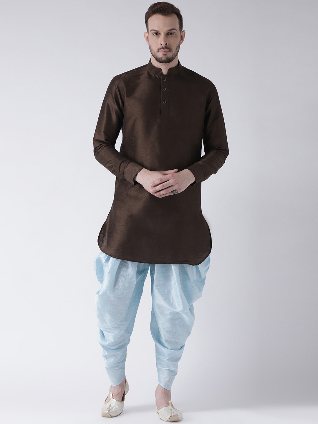 

DEYANN Men Brown & Blue Solid Kurta with Patiala