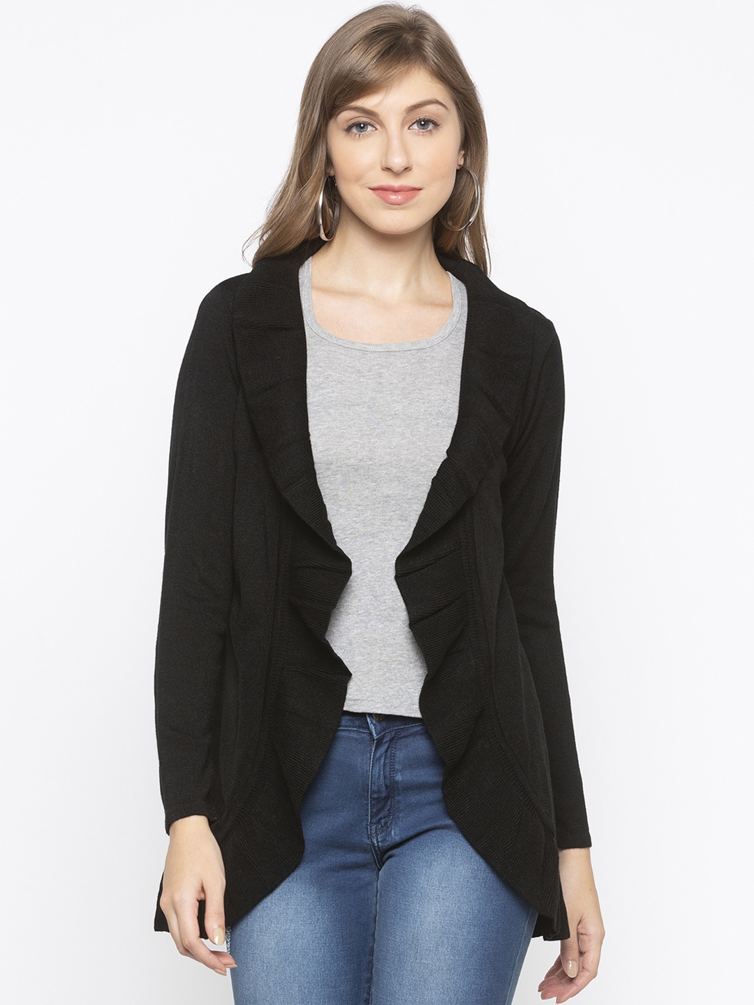 

Globus Women Black Solid Open Front Shrug