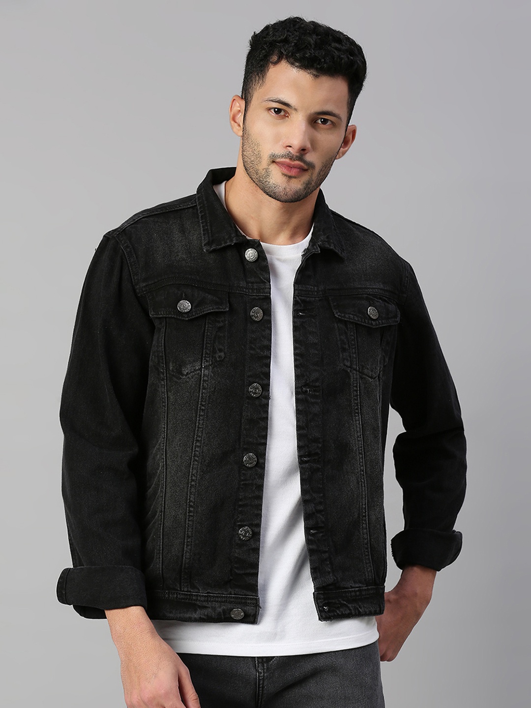 

High Star Men Black Solid Denim Jacket