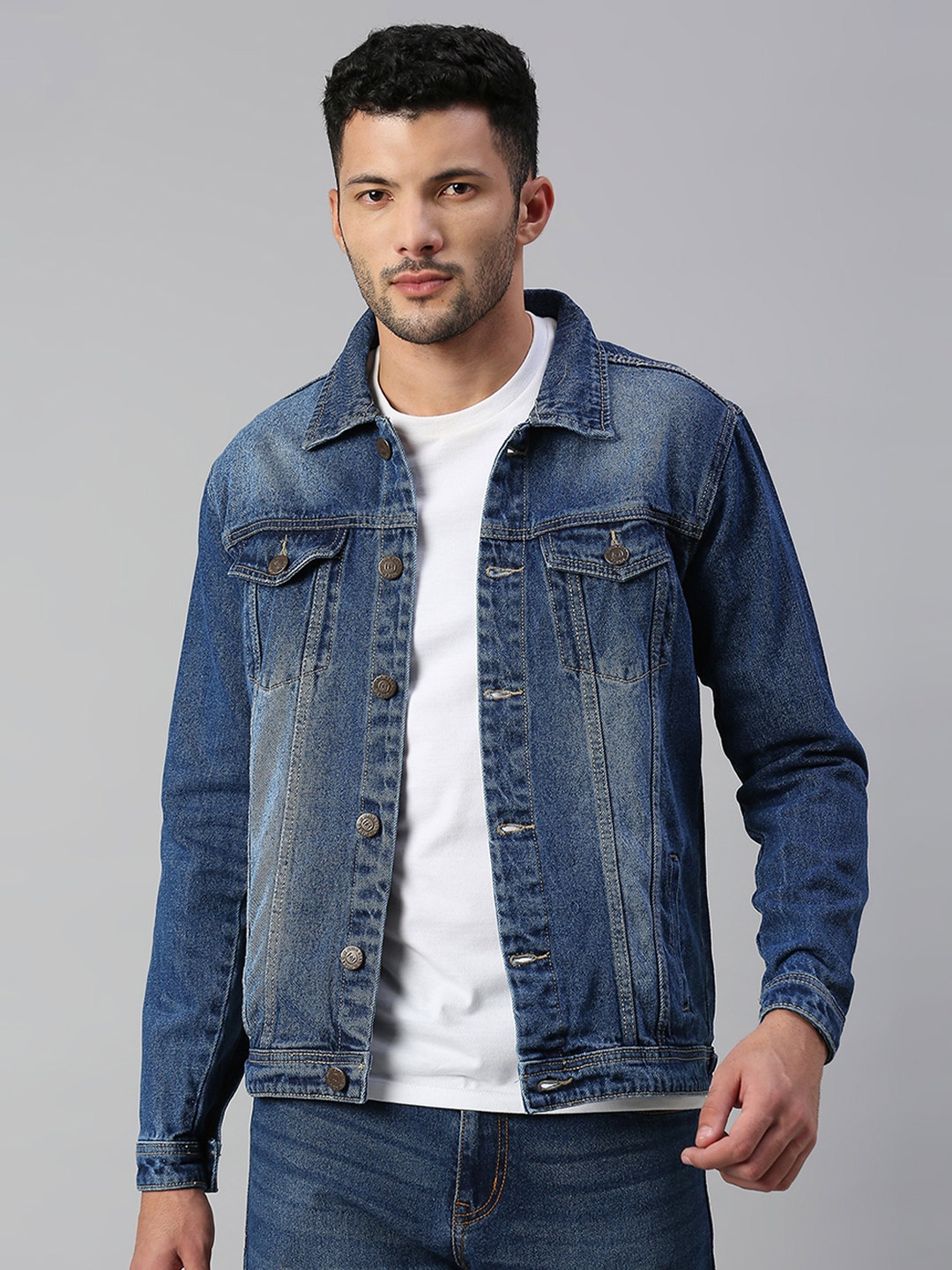 

High Star Men Blue Washed Denim Jacket