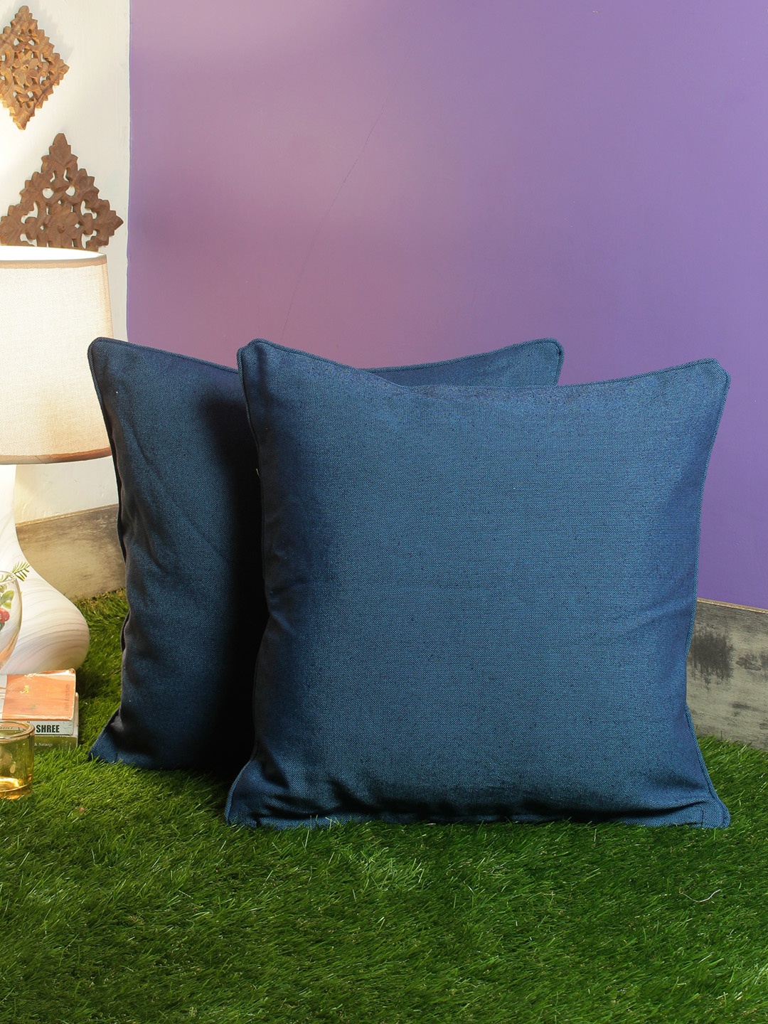 

Soumya Teal Blue Set of 2 Solid Square Cushion Covers