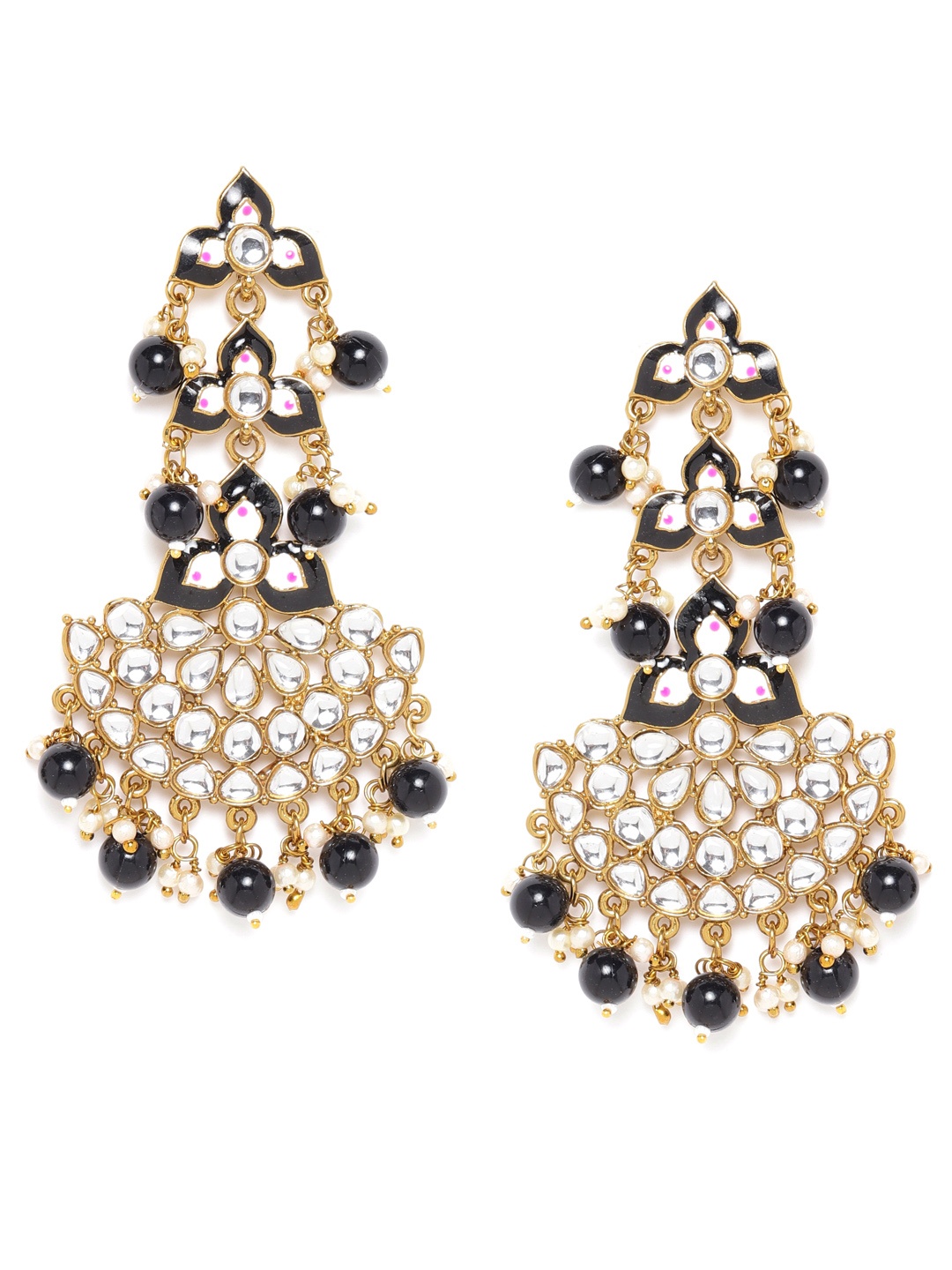 

Jewels Galaxy Black Gold-Plated Stone-Studded & Beaded Crescent Shaped Chandbalis