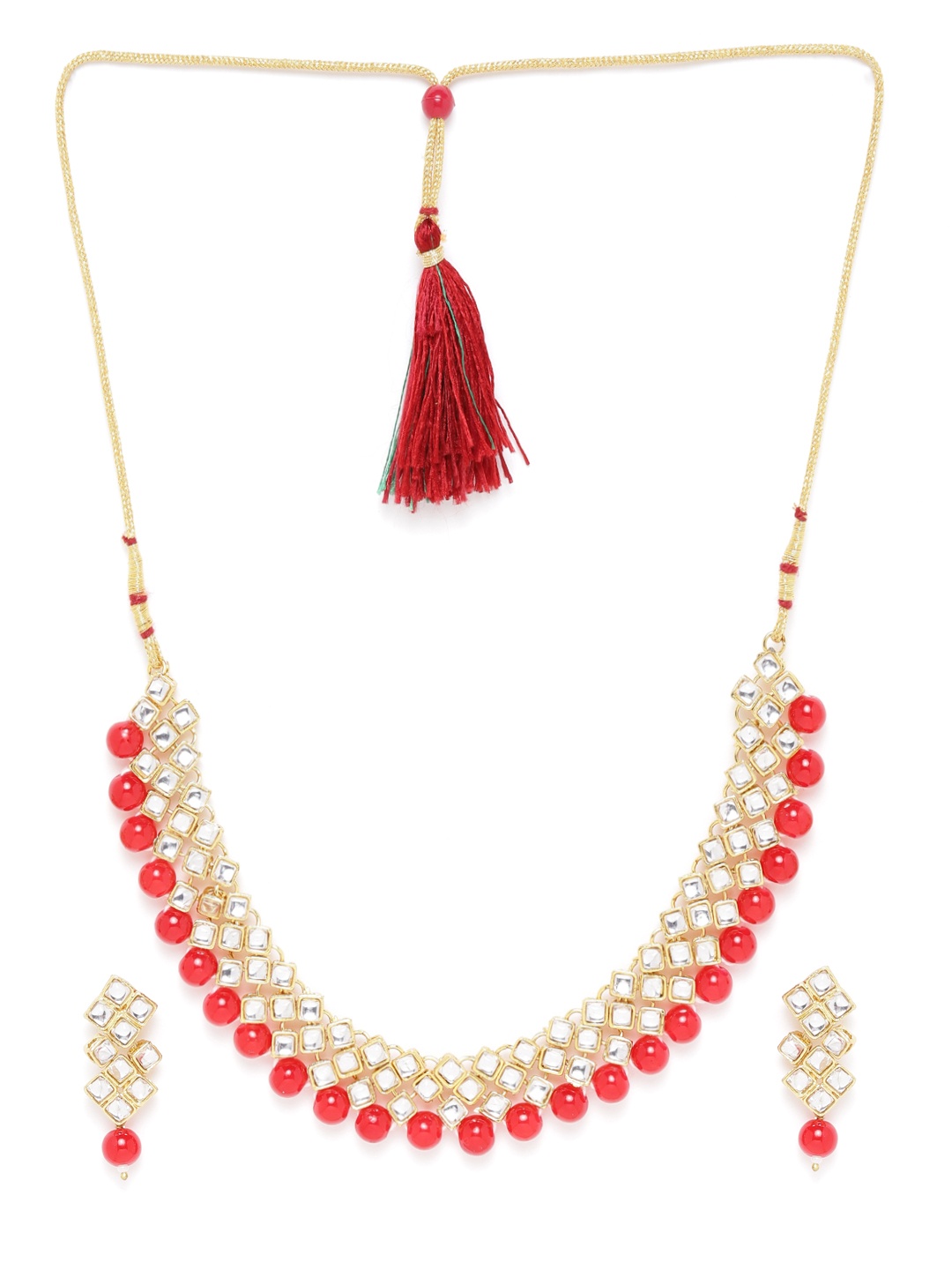 

Jewels Galaxy Red Gold-Plated Stone-Studded & Beaded Jewellery Set