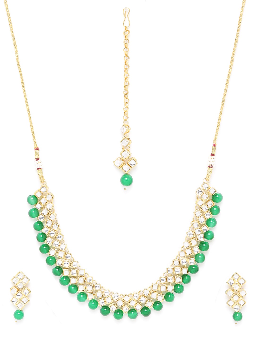 

Jewels Galaxy Green Gold-Plated Stone-Studded & Beaded Jewellery Set