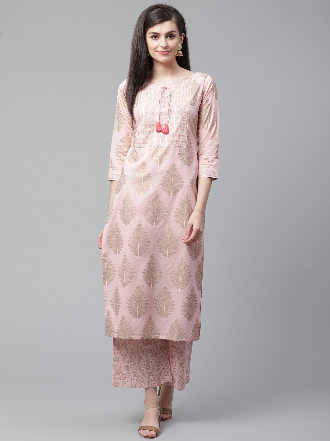 

Indo Era Women Pink Printed Kurta with Palazzos