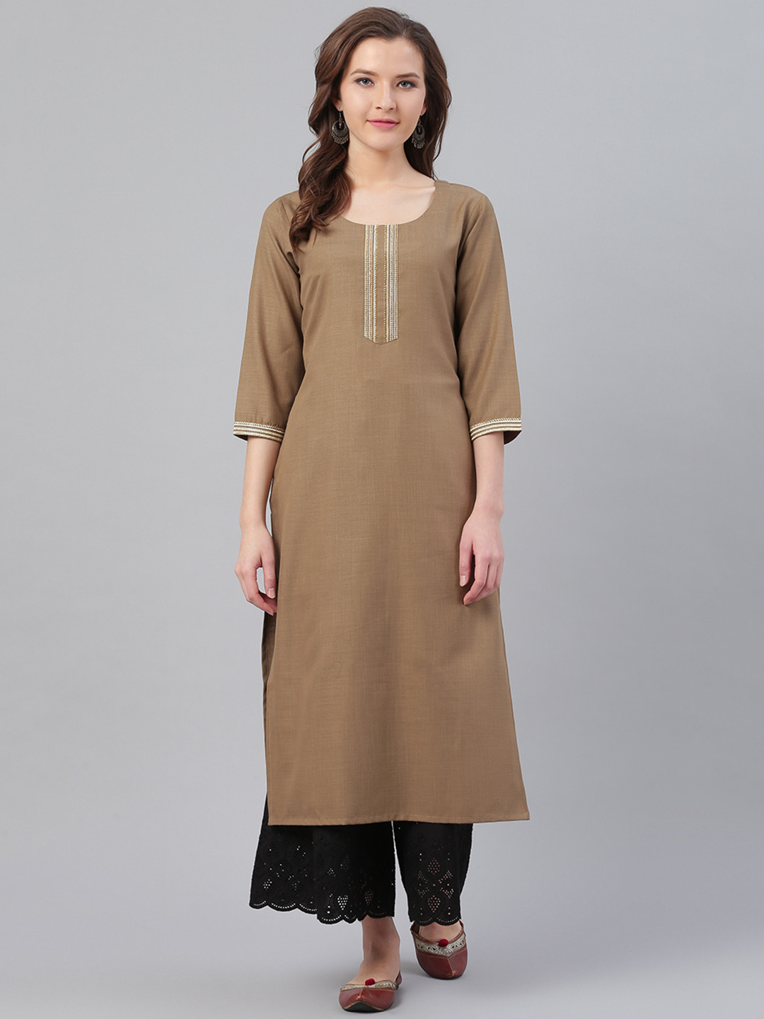 

KSUT Women Khaki Yoke Design Straight Kurta