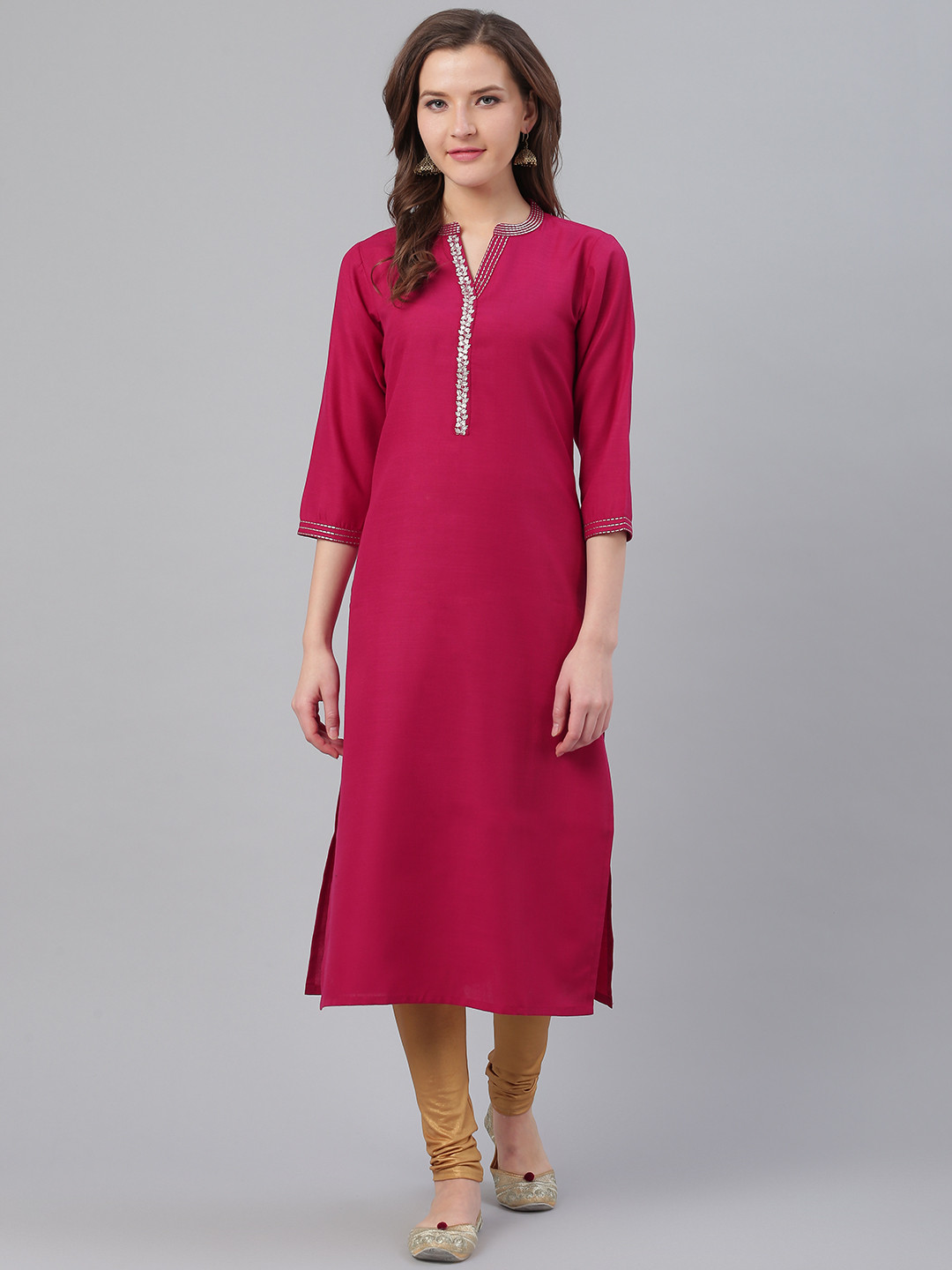 

KSUT Women Magenta Solid Straight Kurta