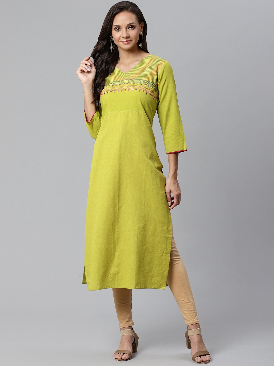 

Varanga Women Green Embroidered Detail Straight Kurta