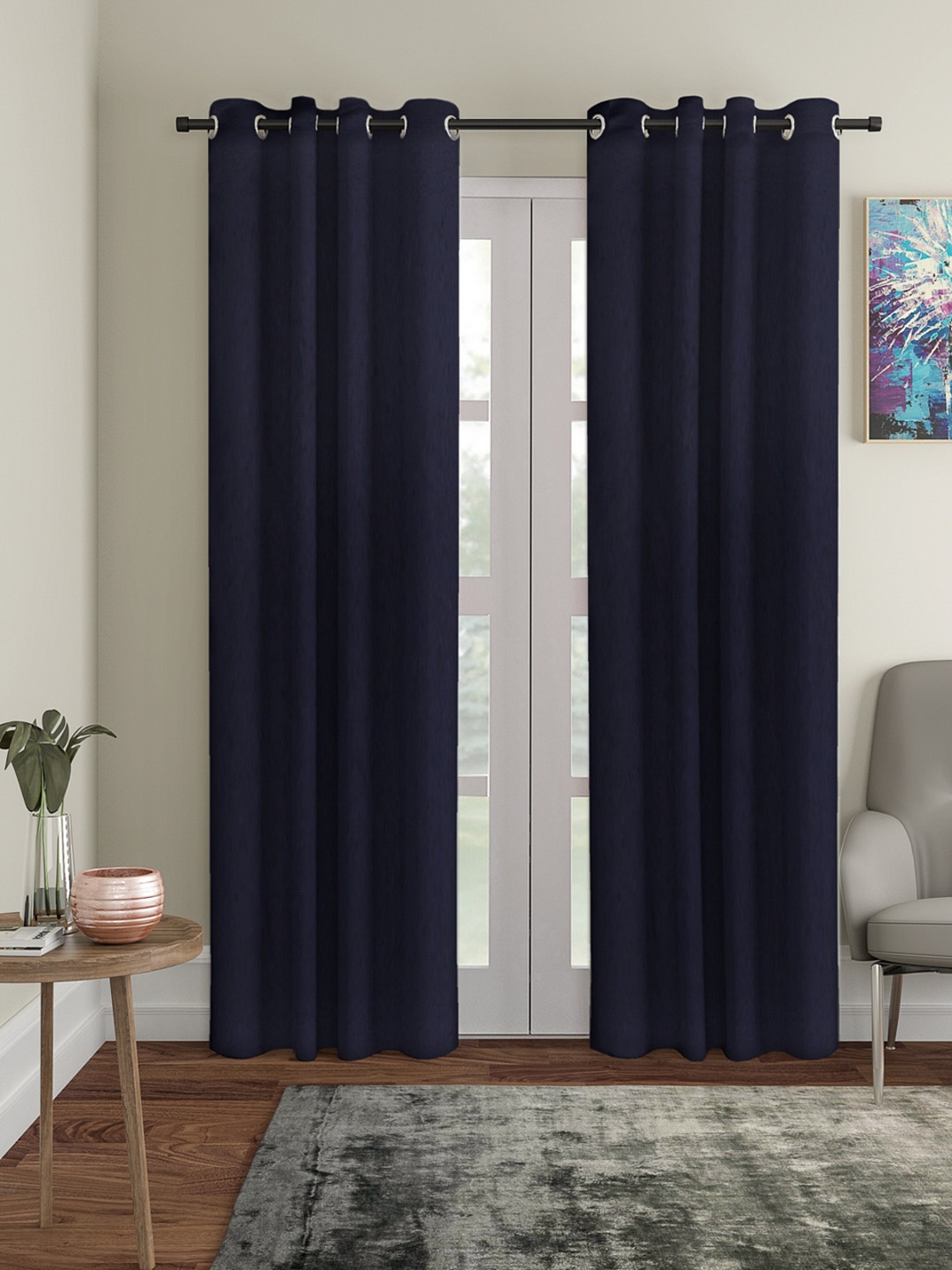 

ROMEE Set of 2 Room Darkening Door Curtains, Navy blue