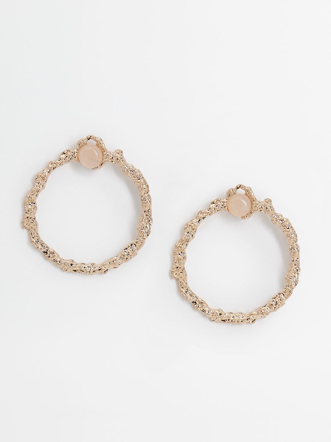 

MANGO Gold-Toned & Off-White Beaded Circular Drop Earrings