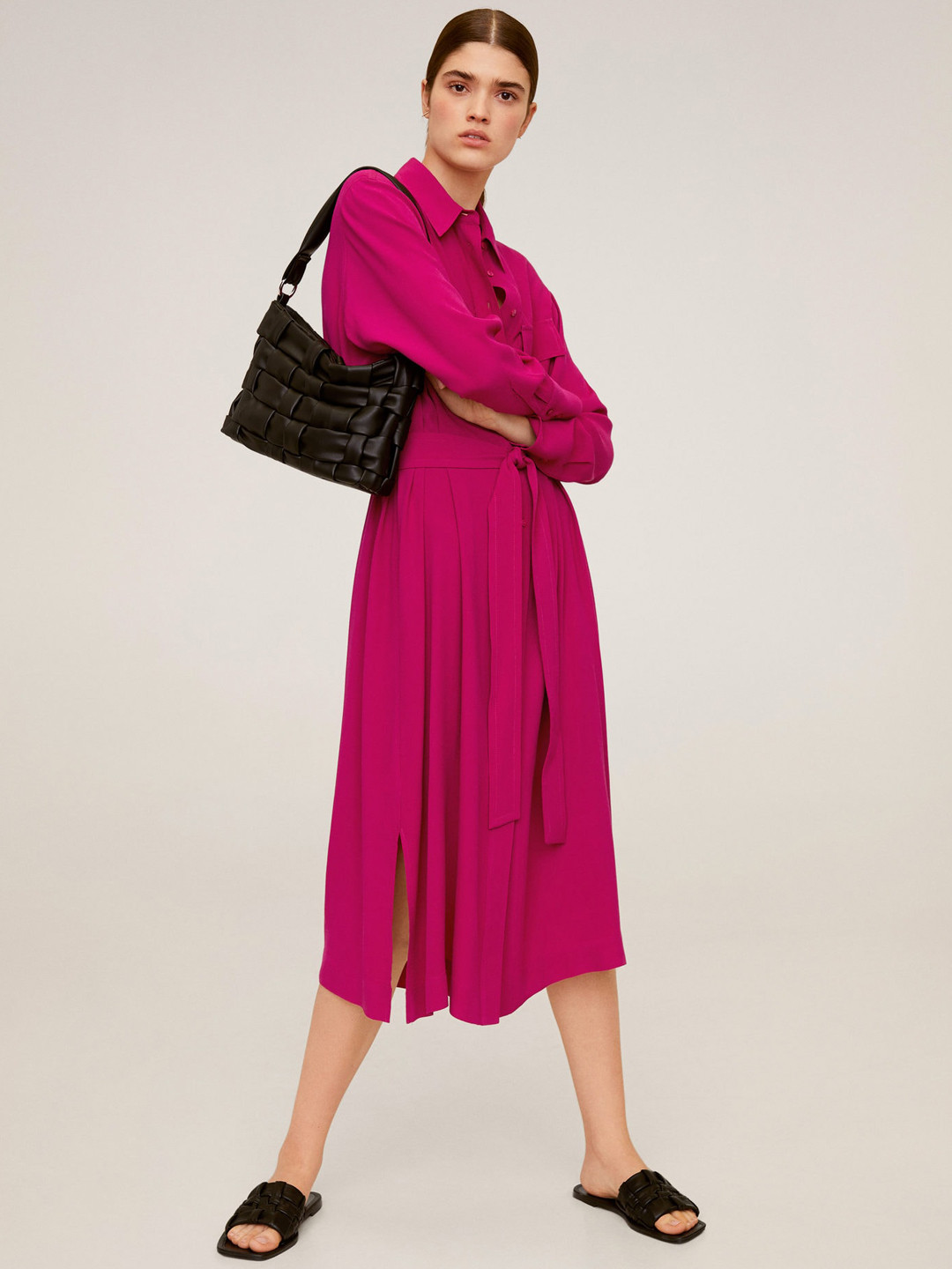 

MANGO Women Magenta Solid Shirt Dress