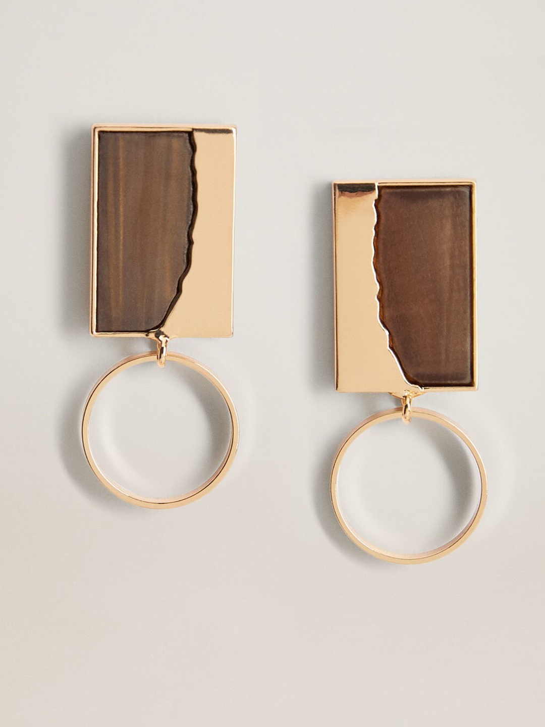 

MANGO Gold-Toned & Brown Geometric Drop Earrings