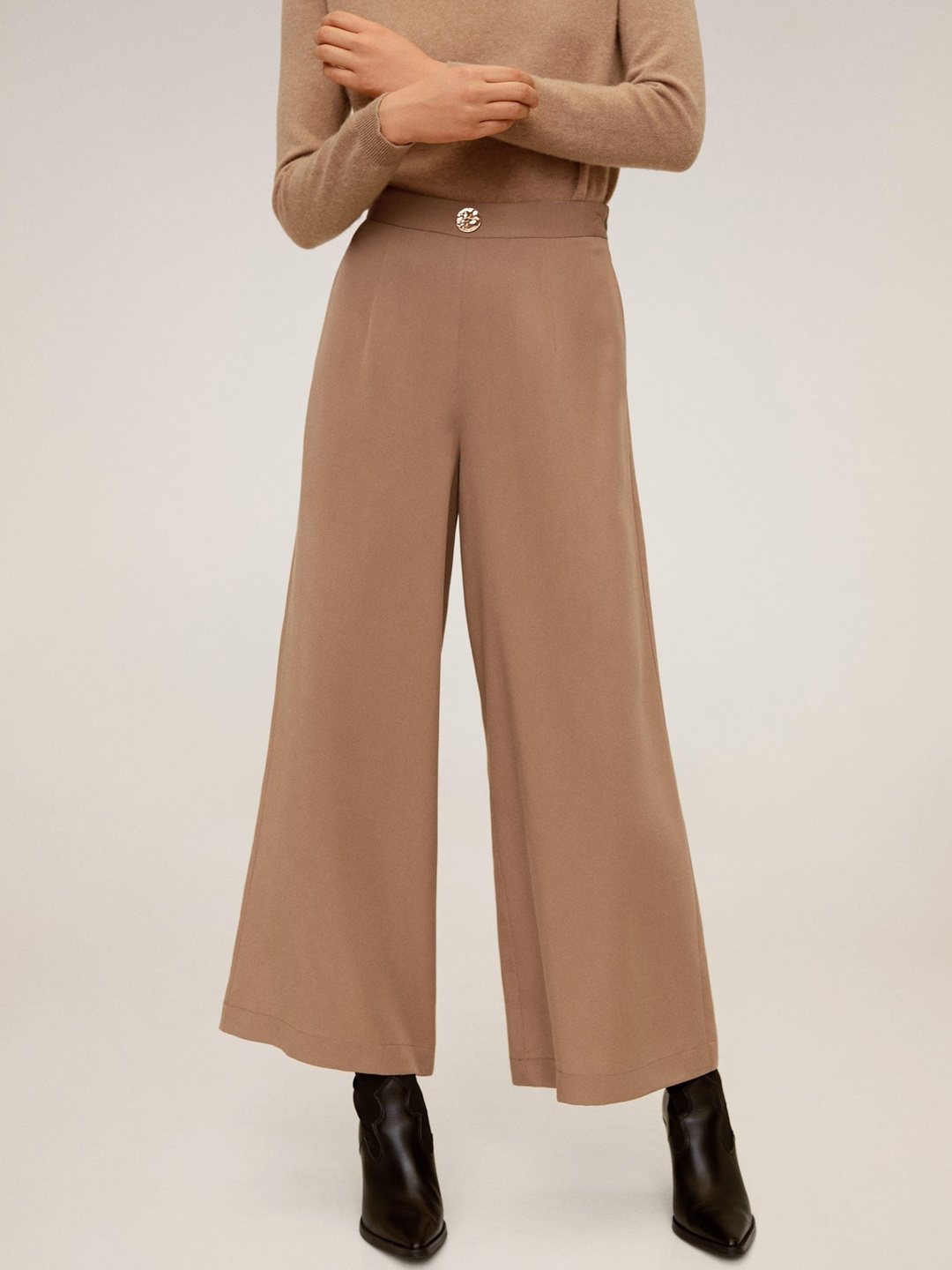 

MANGO Women Beige Regular Fit Solid Parallel Trousers