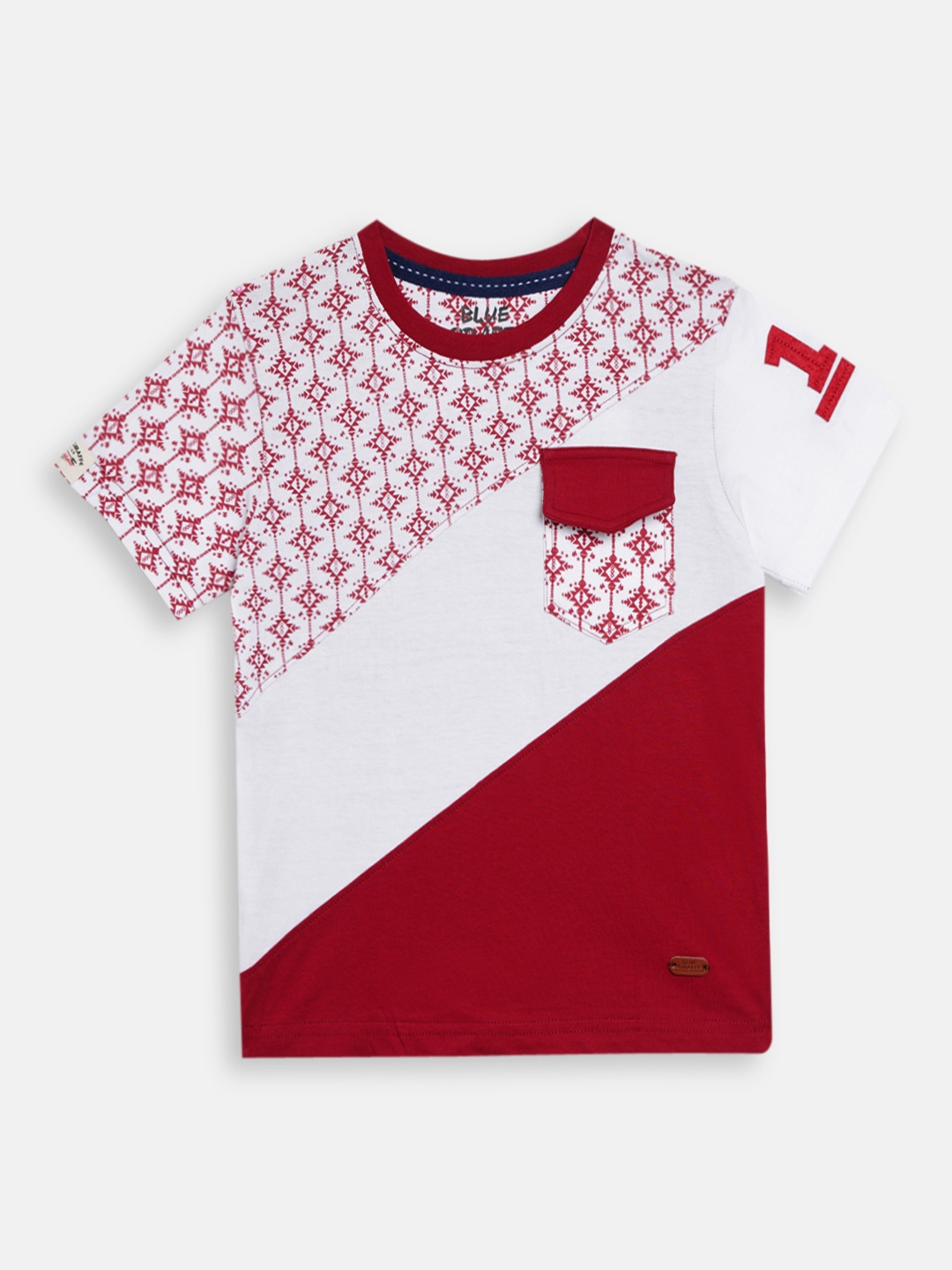 

Blue Giraffe Boys Maroon & Off-White Printed Round Neck T-shirt