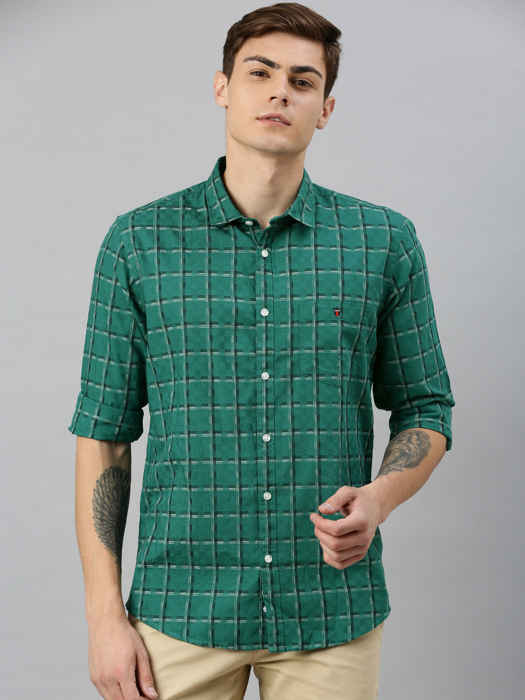 

Louis Philippe Jeans Men Green & Black Slim Fit Checked Casual Shirt