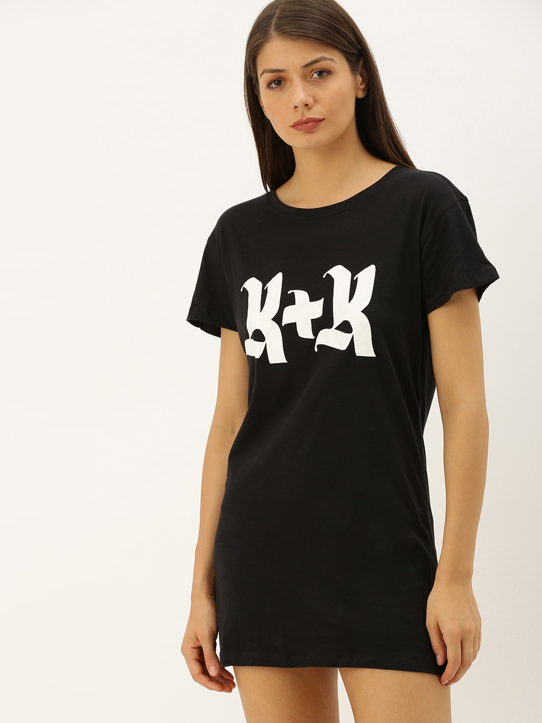 

FOREVER 21 Women Black Printed T-shirt Dress