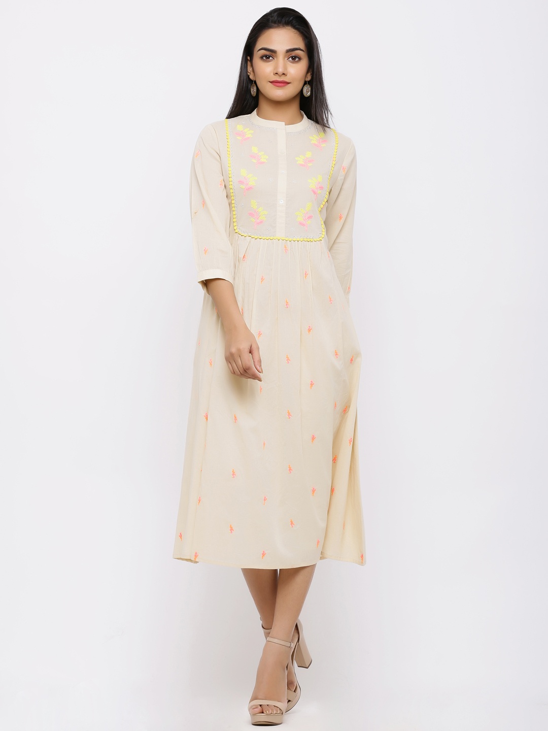 

Juniper Women Off-White Embroidered A-Line Dress