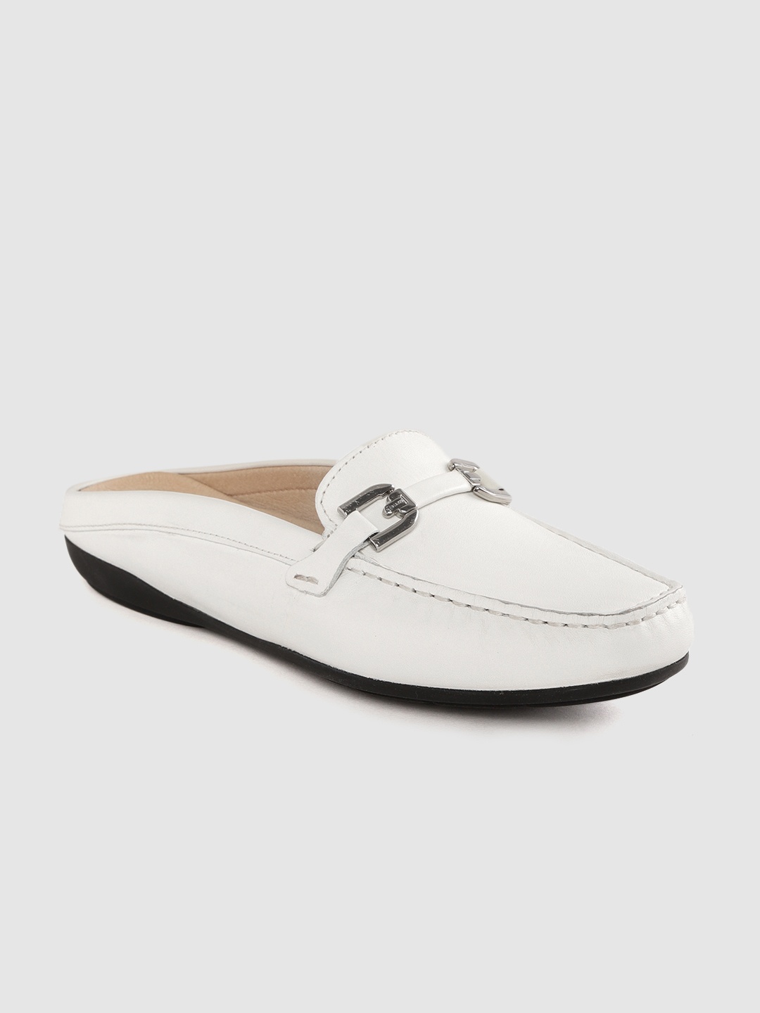 

Geox Women White Leather Solid Mules