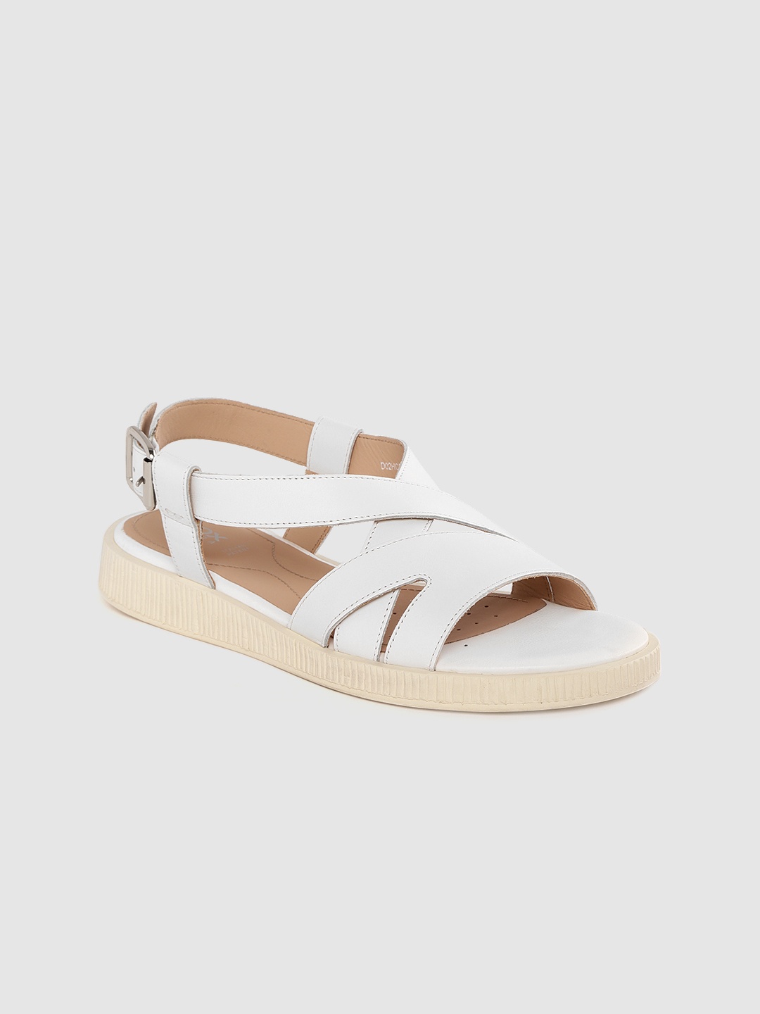 

Geox Women White Solid Leather Open Toe Flats