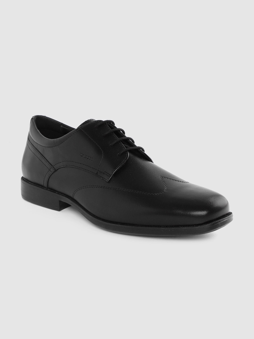 

Geox Men Black Solid Leather Formal Derbys