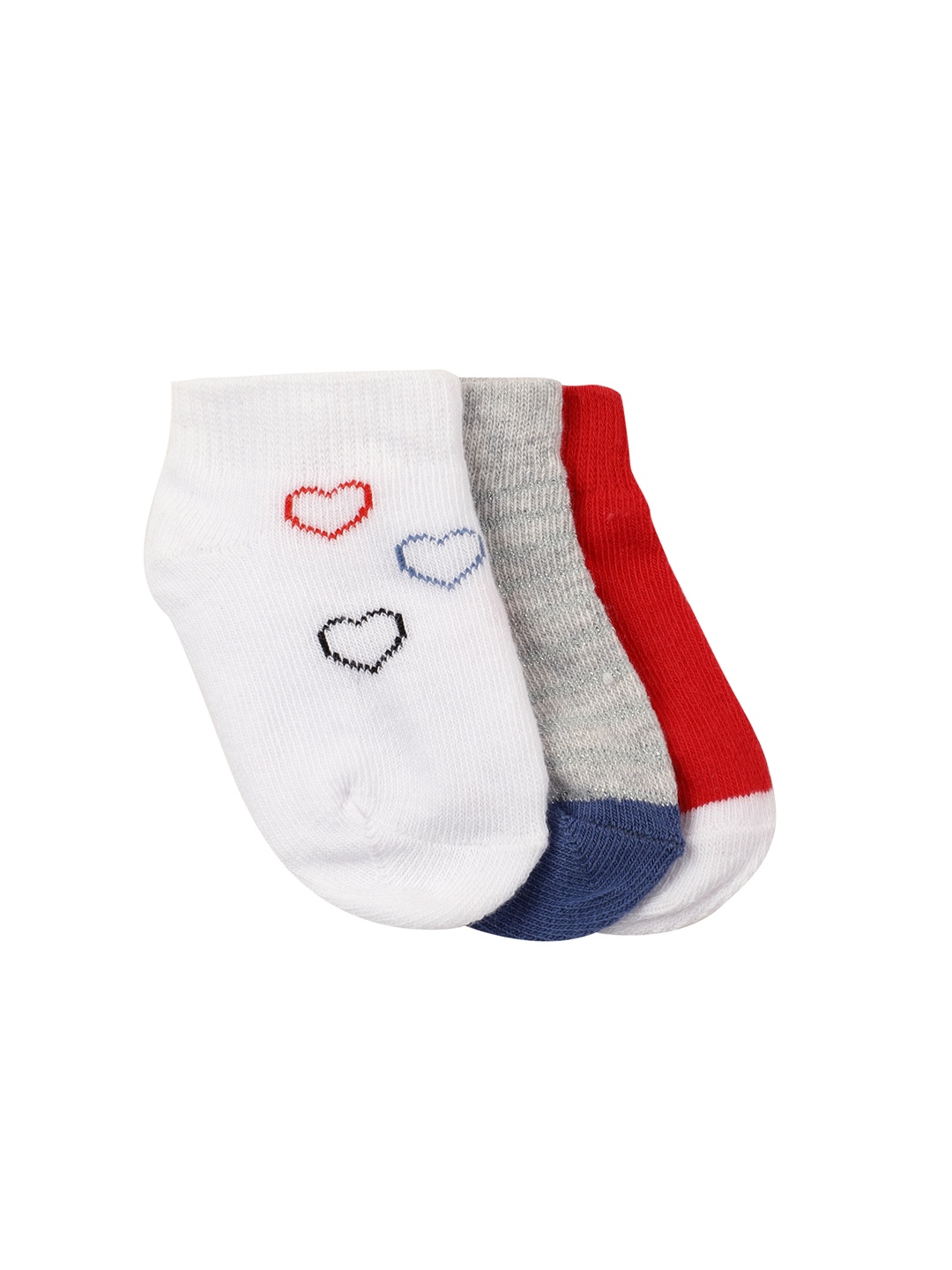

mothercare Girls Pack of 3 Silver Heart Socks, Off white