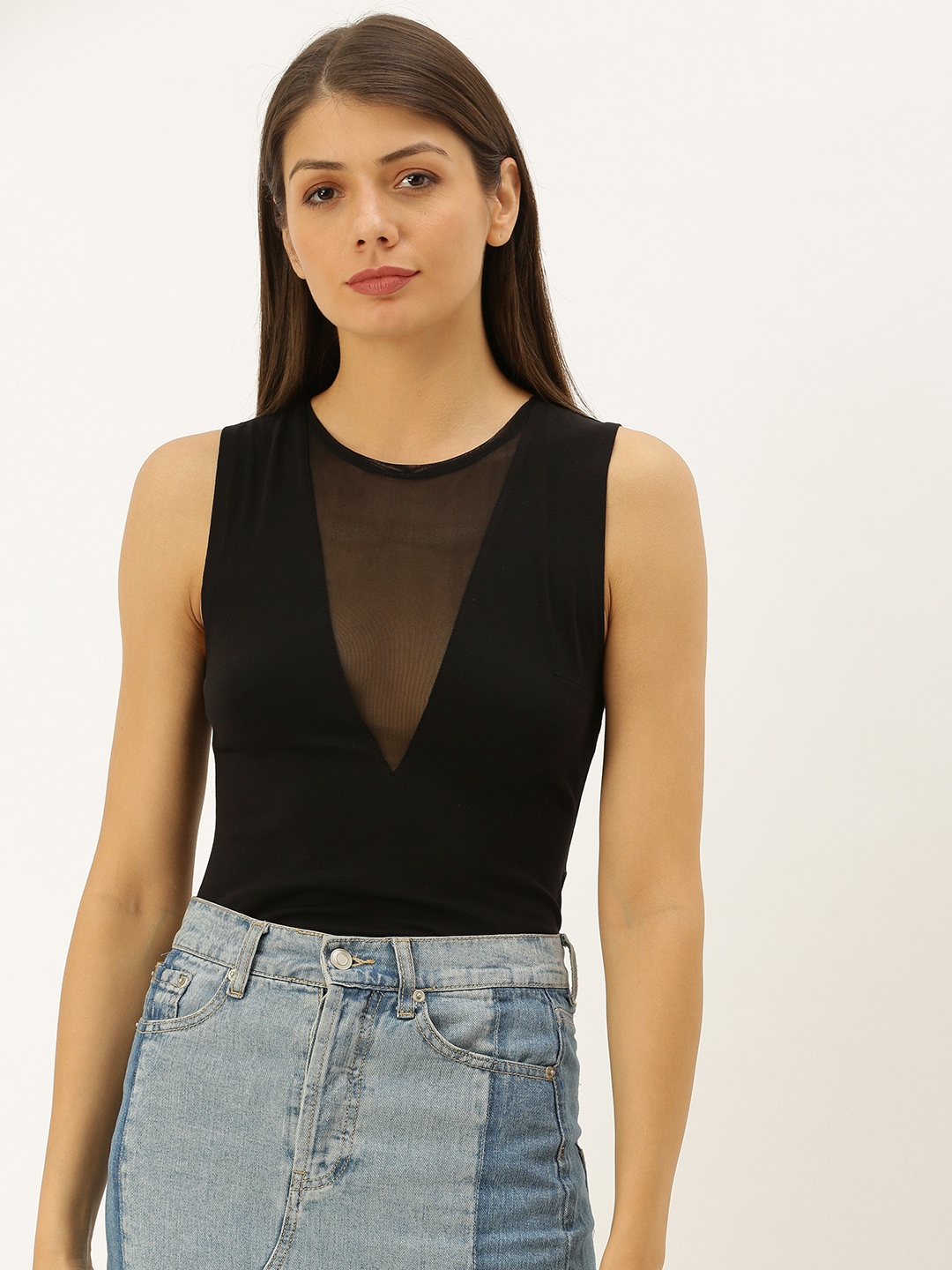 

FOREVER 21 Women Black Solid Semi Sheer Top