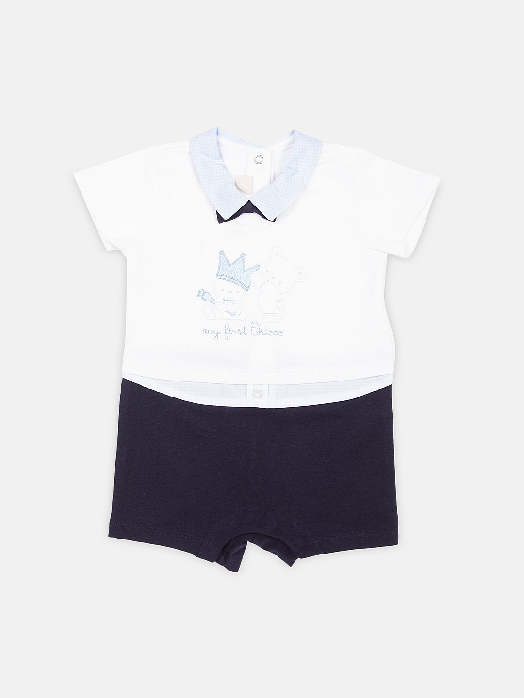 

Chicco Infant Boys White & Navy Blue Colourblocked Romper