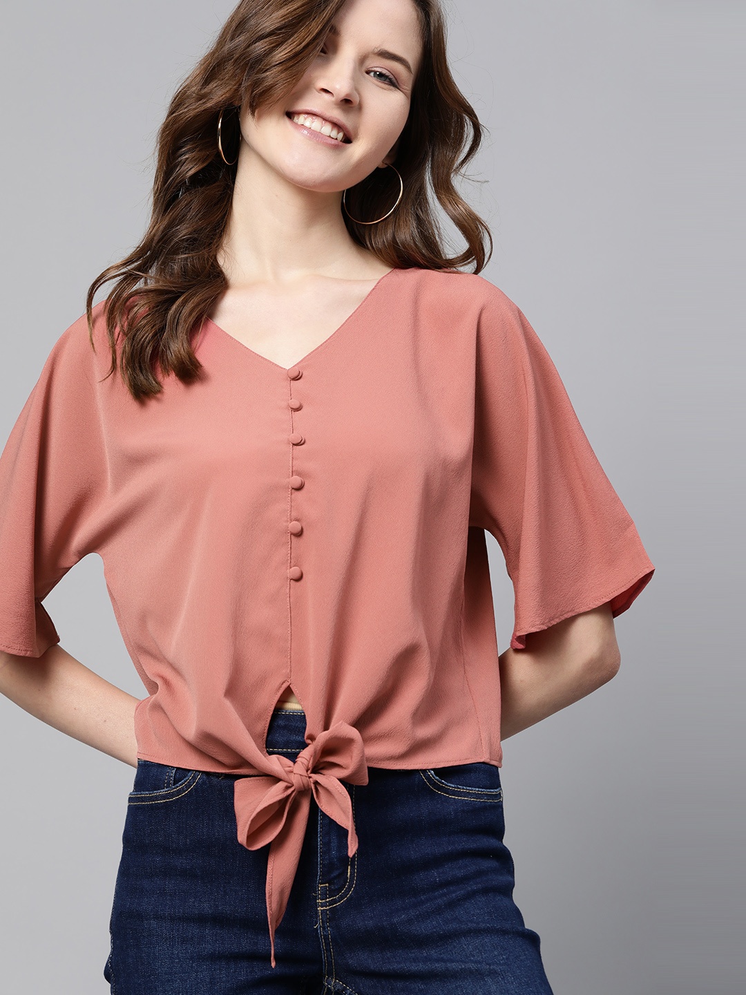 

Mast & Harbour Women Dusty Pink Solid Boxy Sustainable Top