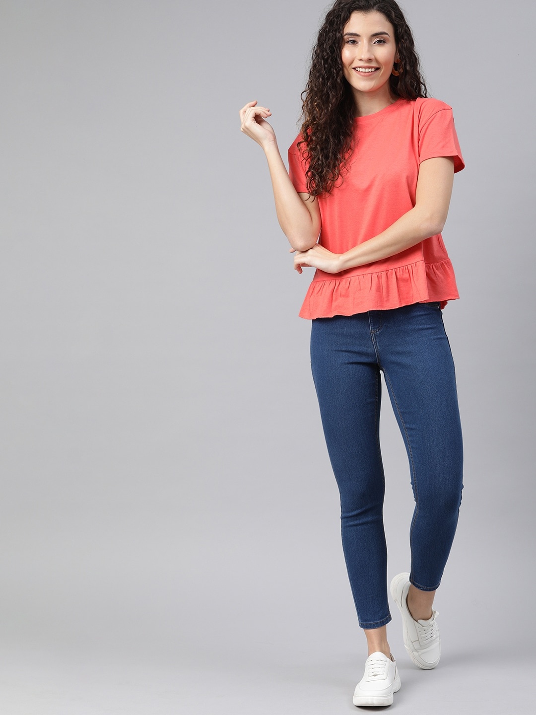 

Mast & Harbour Women Peach-Coloured Solid Sustainable Top