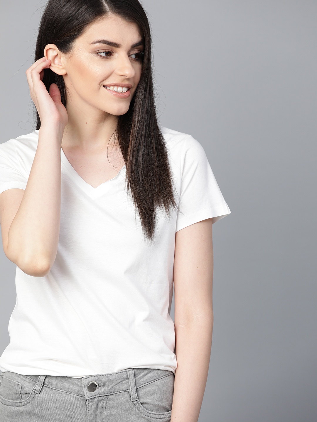 

Mast & Harbour Women White V-Neck T-shirt