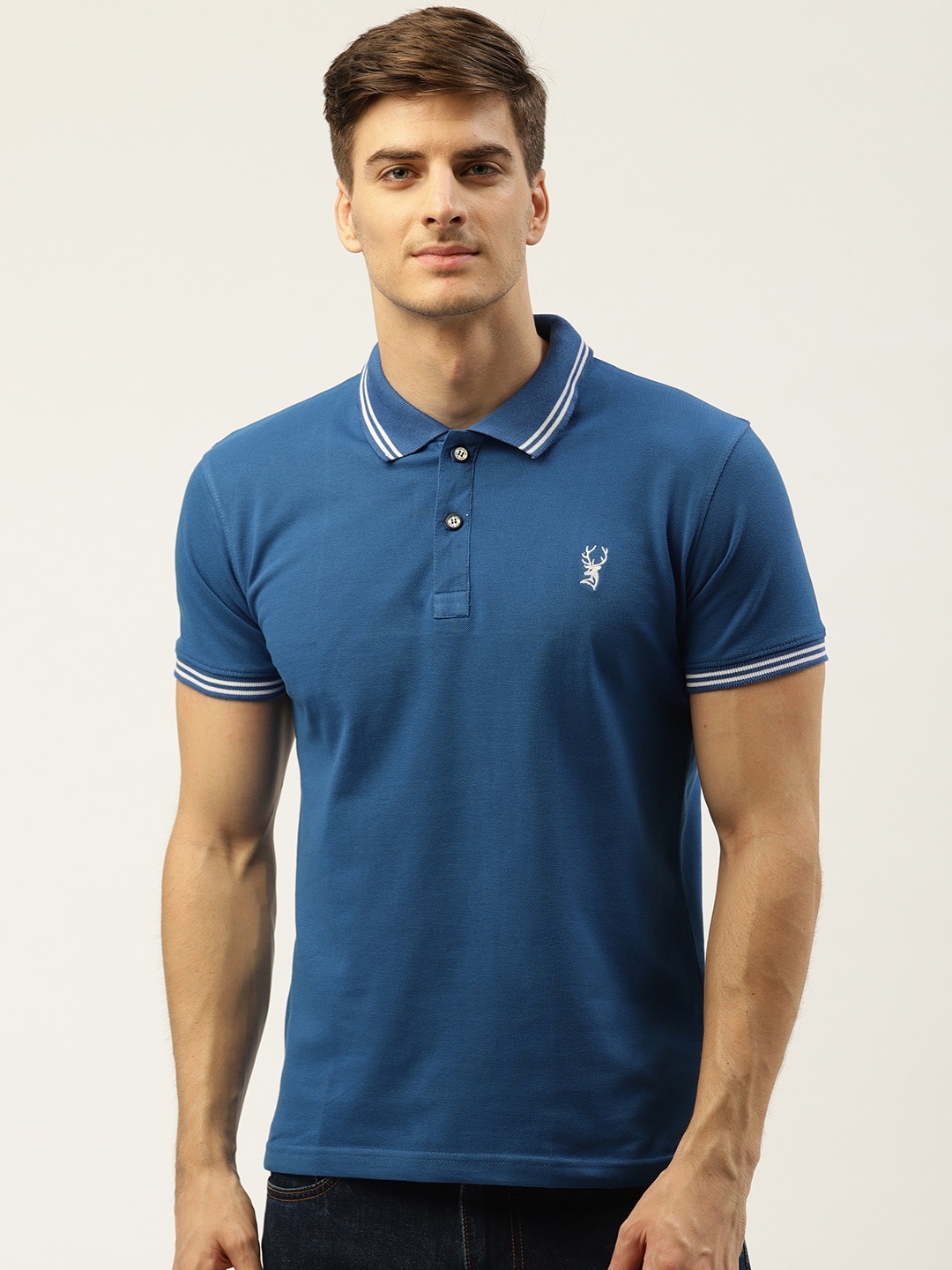 

PORTBLAIR Men Blue Solid Polo Collar T-shirt