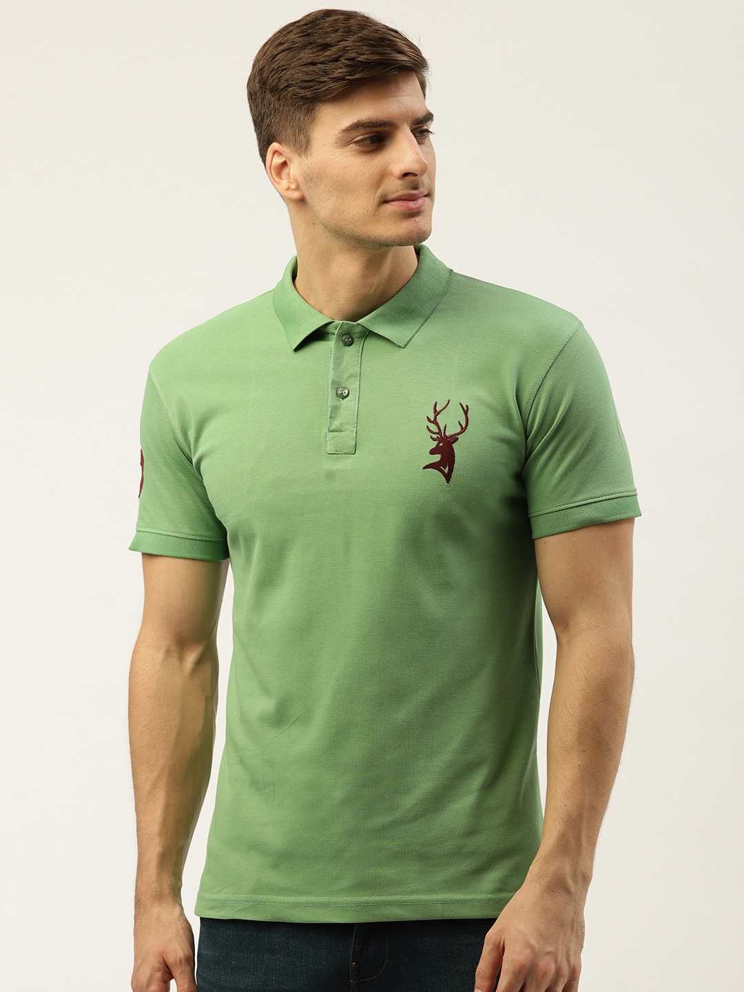 

PORTBLAIR Men Green Solid Polo Collar T-shirt