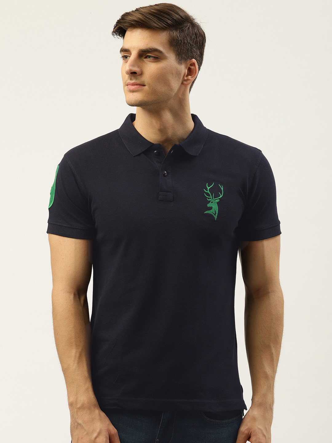 

PORTBLAIR Men Navy Blue Solid Polo Collar T-shirt