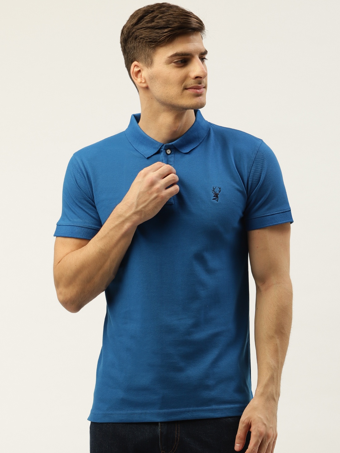 

PORTBLAIR Men Blue Solid Polo Collar T-shirt