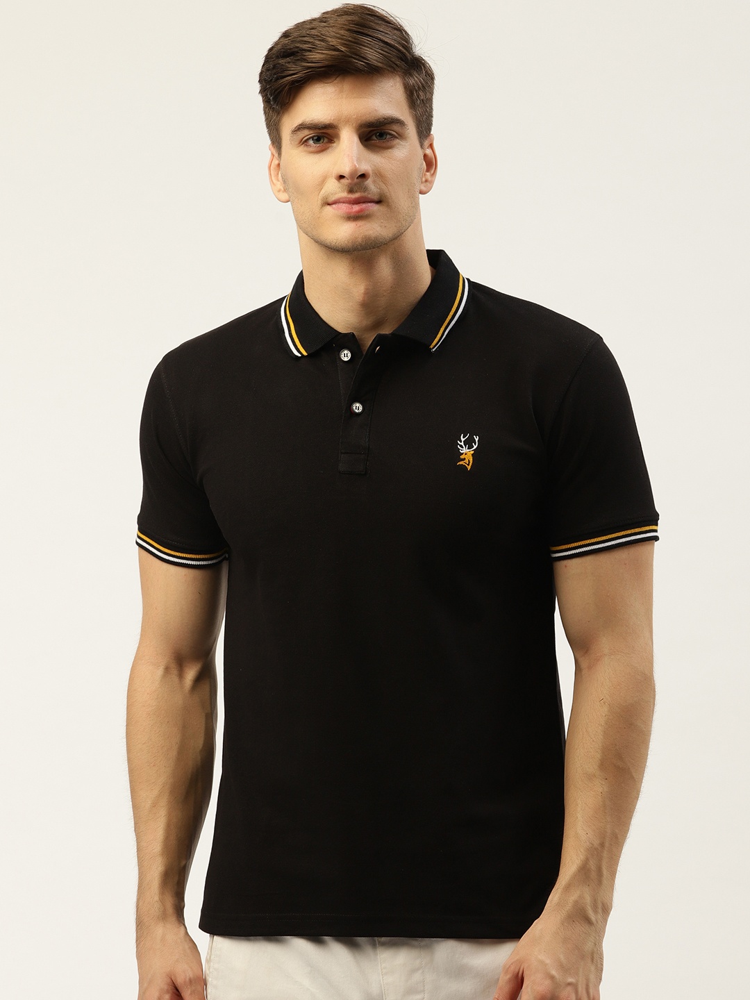 

PORTBLAIR Men Black Solid Polo Collar T-shirt